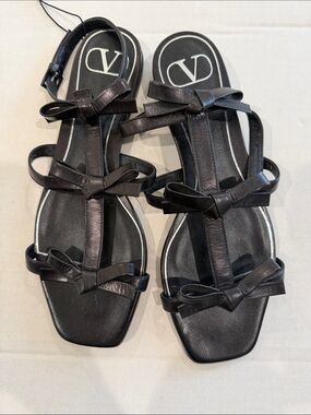 Valentino Garavani Black Fresch Bow Sandals size 7.5